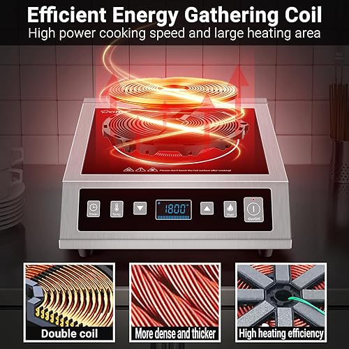 Miniatura 2 de AMZCHEF Placa de cocción de inducción comercial, quemador portátil profesional, quemador de estufa de encimera de 1800 W con placa caliente de