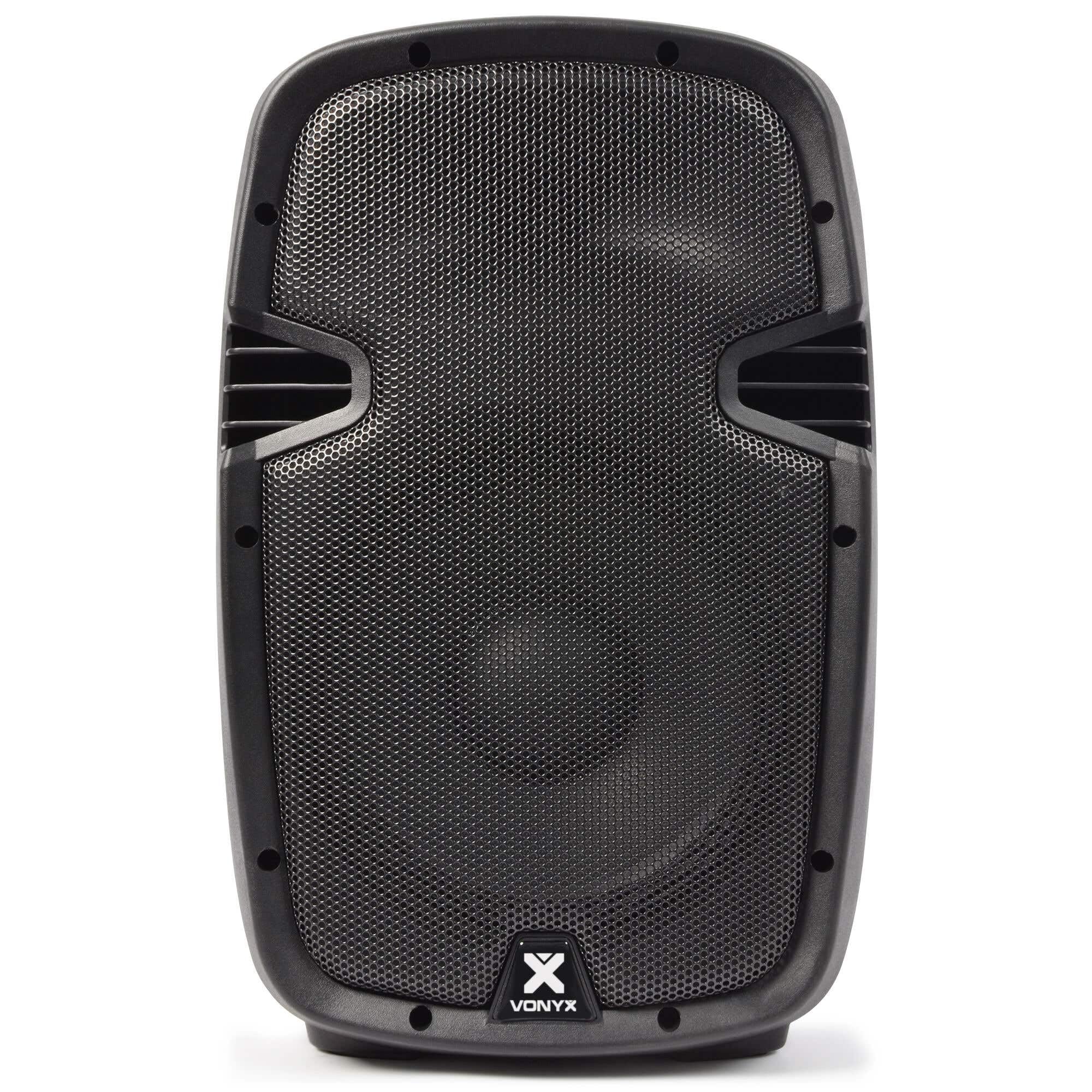 Vonyx Altavoz portátil de 10" PA de 400W en Carcasa rígida de ABS con tecnología Bluetooth, Reproductor Multimedia MP3 con USB y SD, Entrada RCA, XLR y Jack. Agujero para Vaso Tophat.