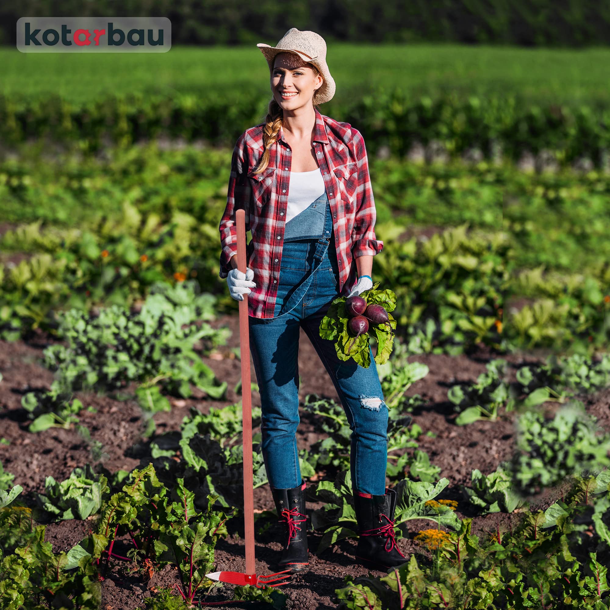 KOTARBAU® Gartenhacke Herzblatt 135 x 100 mm 3 Zinken 107 mm mit Stiel 120 cm Gartenhacke Pflanzhacke Unkrauthacke Gartenwerkzeug zum Umpflanzen Jäten Gartenpflege