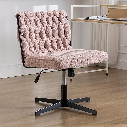 Silla giratoria sin brazos para oficina en casa, patas cruzadas, sin ruedas, asiento ancho de terciopelo tejido, respaldo medio, silla estética para