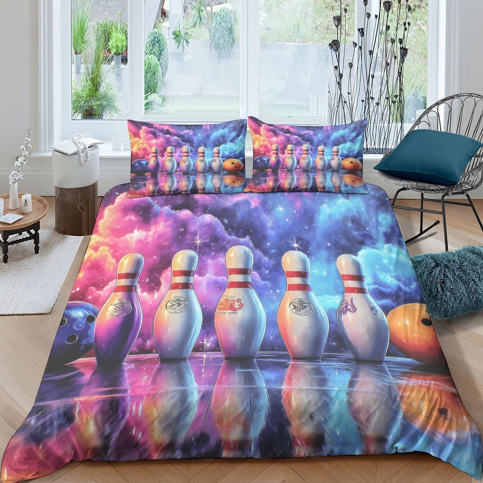 Ctjqhvkz Style-7 3D Printed Bowling Alley Fitted Sheet Microfiber Colorful Night Galaxy Mattress Cover For Bedroom Dorm Room Decor Single（135X200cm）