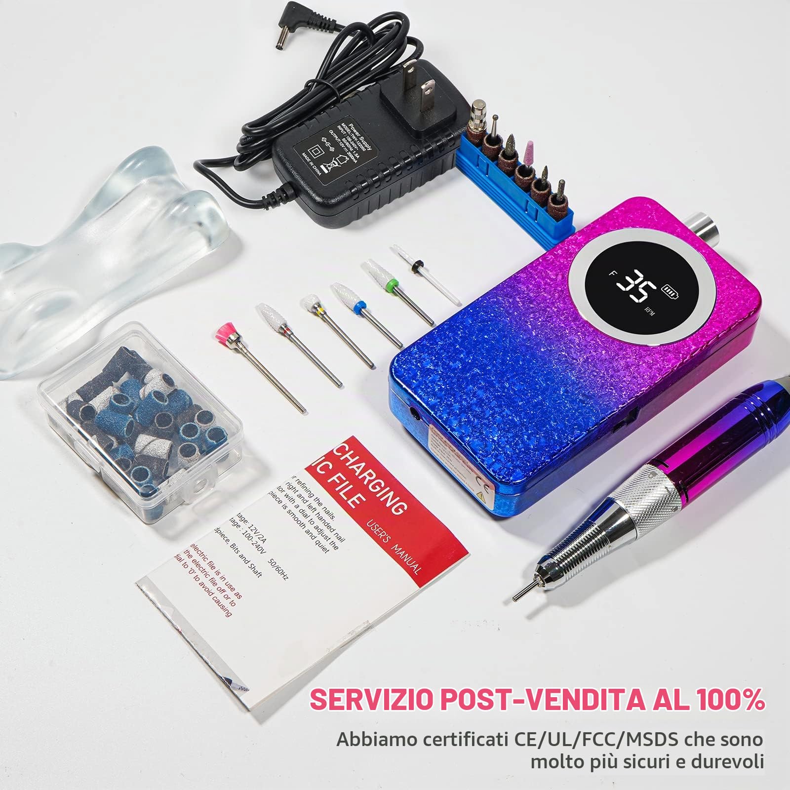 Fresa per Unghie Professionale 35000 RPM Portatile Lima Elettrica per Unghie per Manicure e Pedicure, con Display a LED per Saloni di Unghie, Manicure DIY