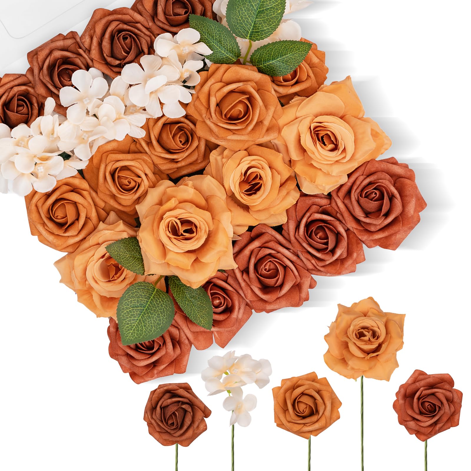 TINGE TIME 26pcs Fall Wedding Artificials Flowers Combo, Terracotta Orange