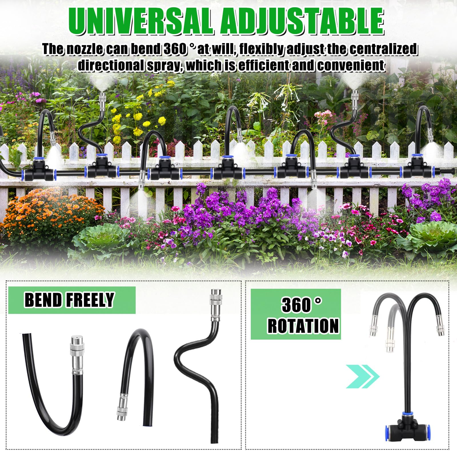 Bewässerungssystem Garten bewässerung 20M Gartenbewässerungssysteme Tropfbewässerungssystem gewächshaus, 25 Directional Brass Spray Nozzles für Outdoor-Nebelkühlsystem, Landschaft, Pflanzen