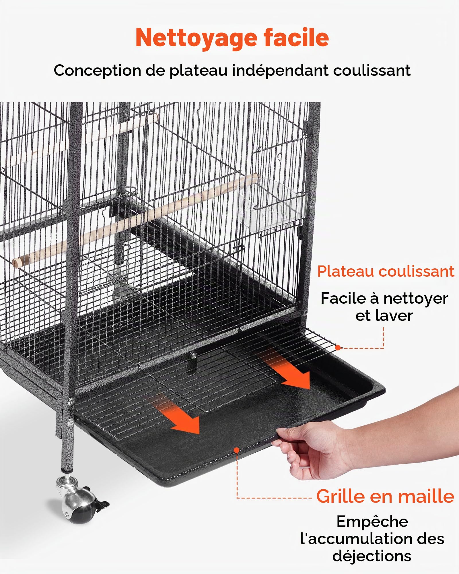 VEVOR Cage Oiseau 46x46x77 cm Volière Oiseaux Toit Plat Ouvert Cage Perroquet sur Pied Roues pour Mésange Bleue Calopsitte Canari Perruche Ondulée Conure, avec Perchoirs Plateau Coulissant Mangeoires