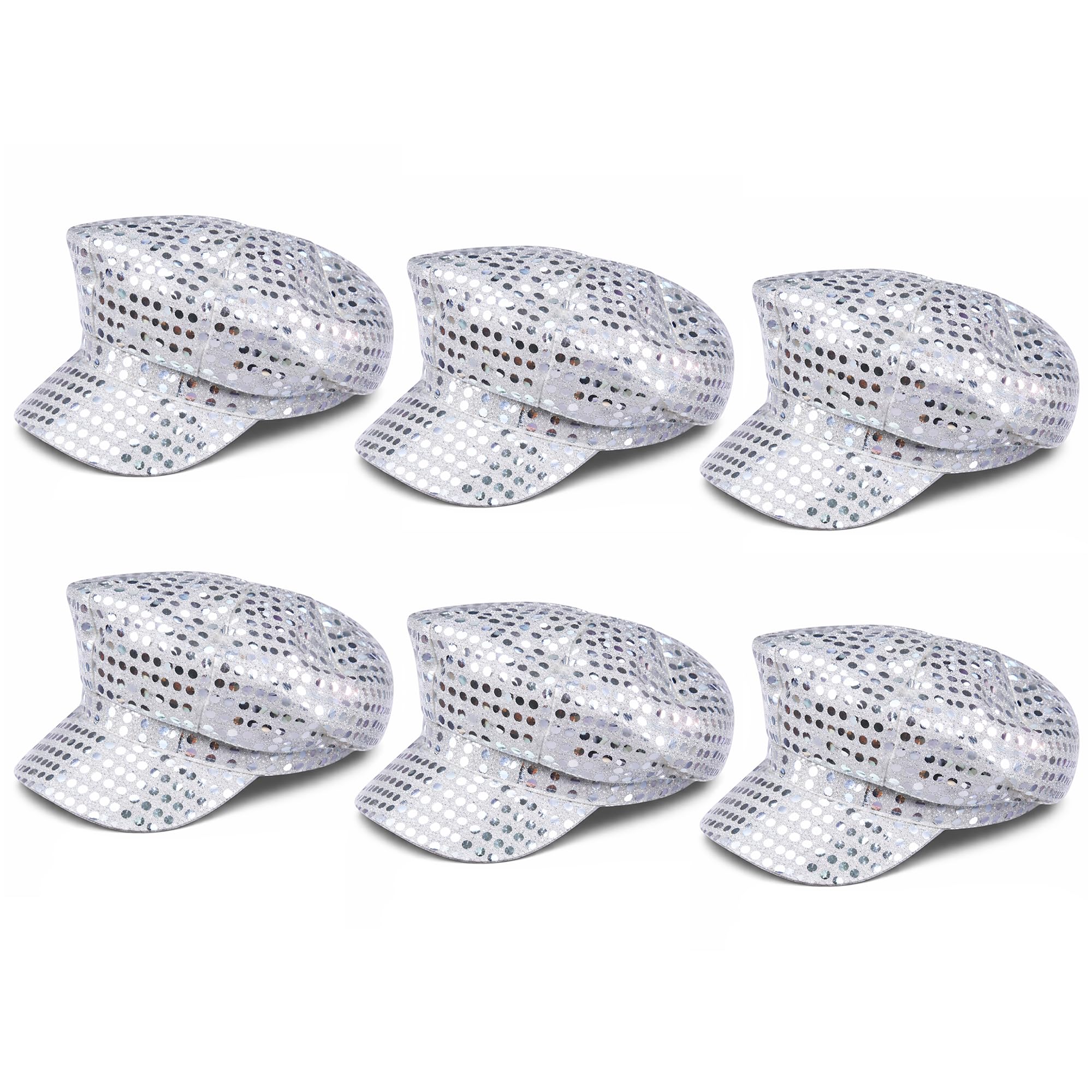 Lizzy 6 x 70s Disco Sequin Hat for Women – Silver Sparkly Glitter Party Cap, Retro Fancy Dress Costume Hat for Girls, Festival Clubwear Dance Accessories, Stylish Cap for Parties and Celebrations