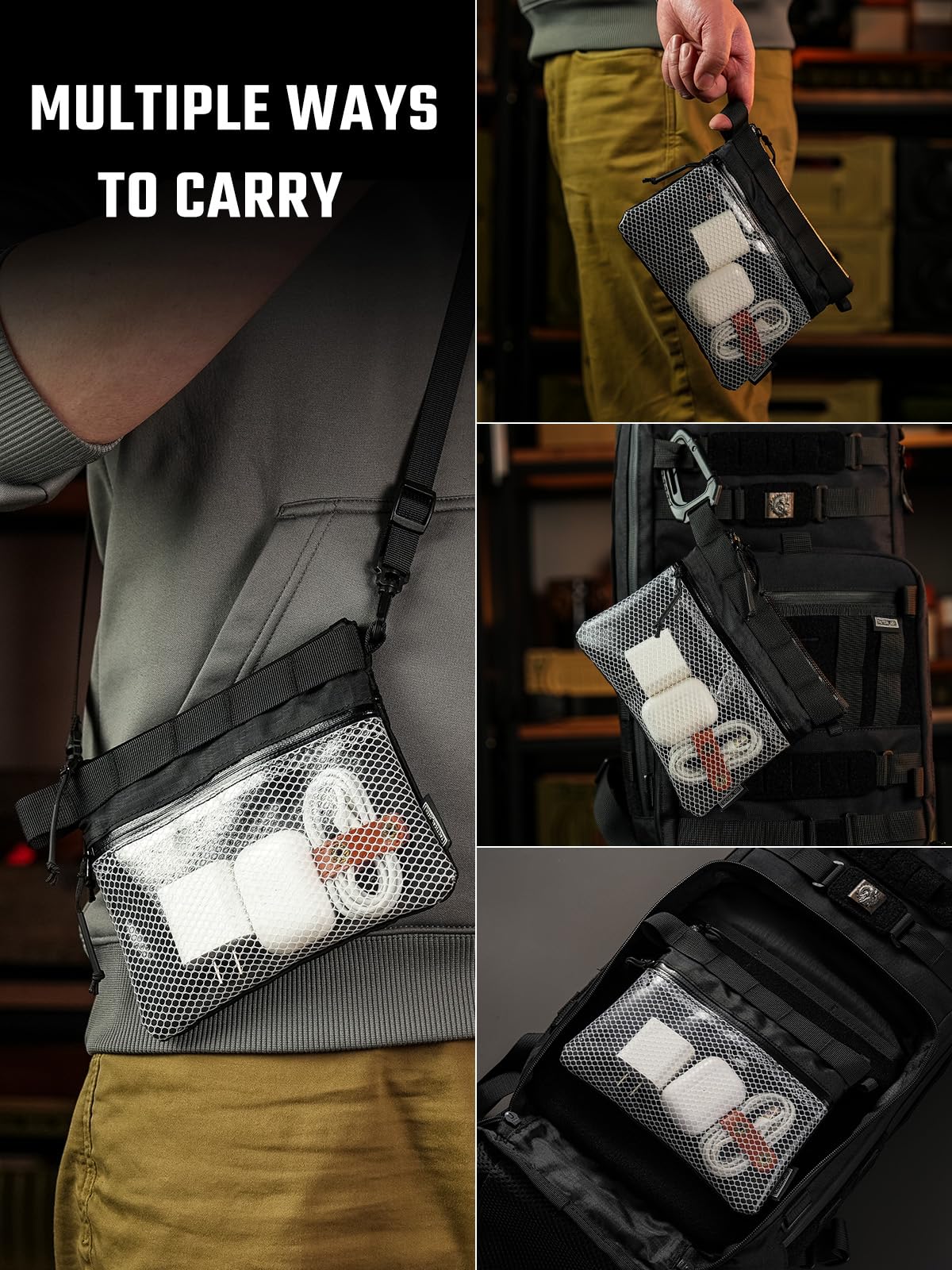 TACTICAL_GEEK Storage EDC mała torba, wodoszczelna nylonowa organizacja, wielofunkcyjna torba do noszenia, półprzezroczysta torba z siateczki do przechowywania, A15, przezroczysty, S, torba do