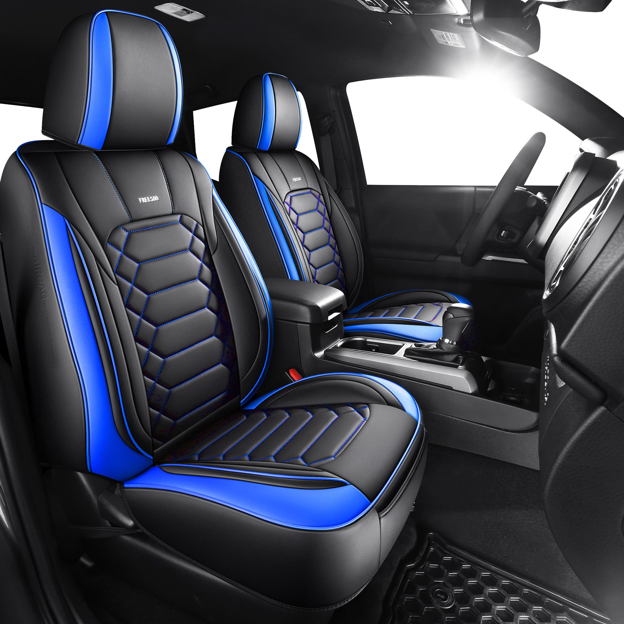 FREESOO 2 Front Tacoma 2005-2023 Seat Covers Custom Fit for Toyota Tacoma Double Crew Cab Faux Leather Pickup Truck Seat Covers (2 PCS Front,