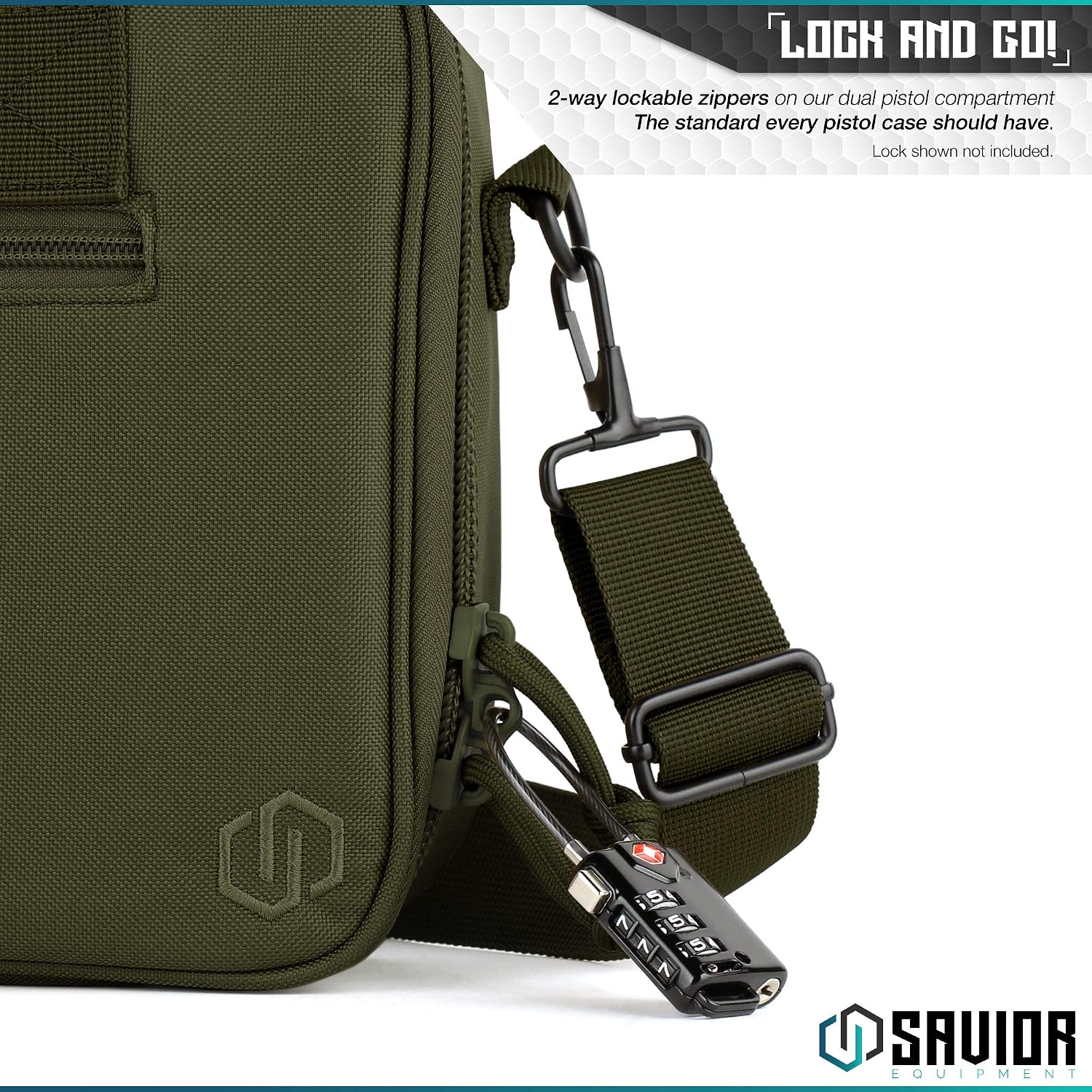Savior Equipment Tactical Double Handgun Firearm Case Pistol Bag - Additional Magazine Storage Slots, Lockable Compartment w/Adjustable Shoulder Strap