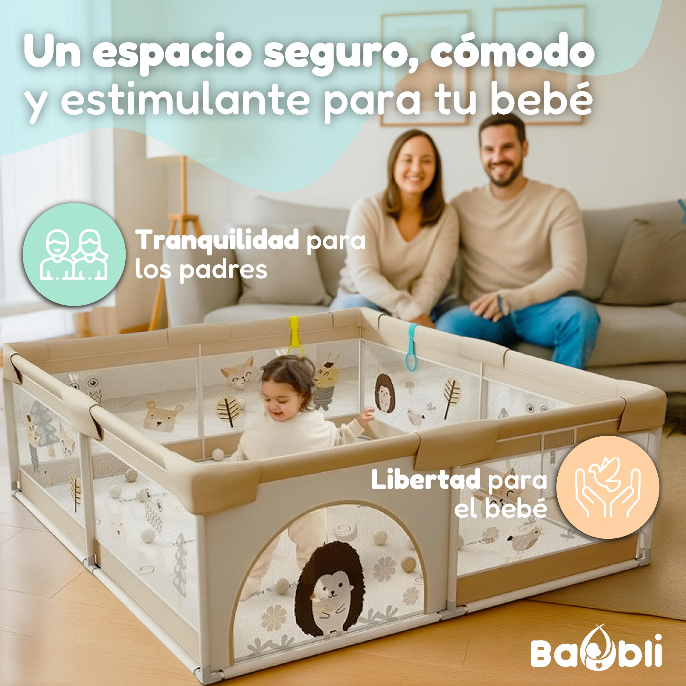 Parque Infantil Bebe + Alfombra Bebe + 60 Bolas + Agarraderas + Bolsas de Transporte – Corralito Bebe con Malla Transpirable – Parque de Juegos Bebe – Playpen Bebe (180x200 cm)