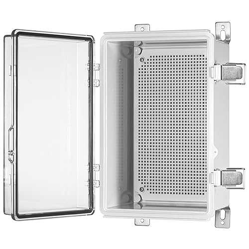Caja de conexiones eléctrica impermeable IP67 ABS caja de plástico con tapa con bisagras con placa de montaje, soportes de pared (11.4 "x 7.5" ×