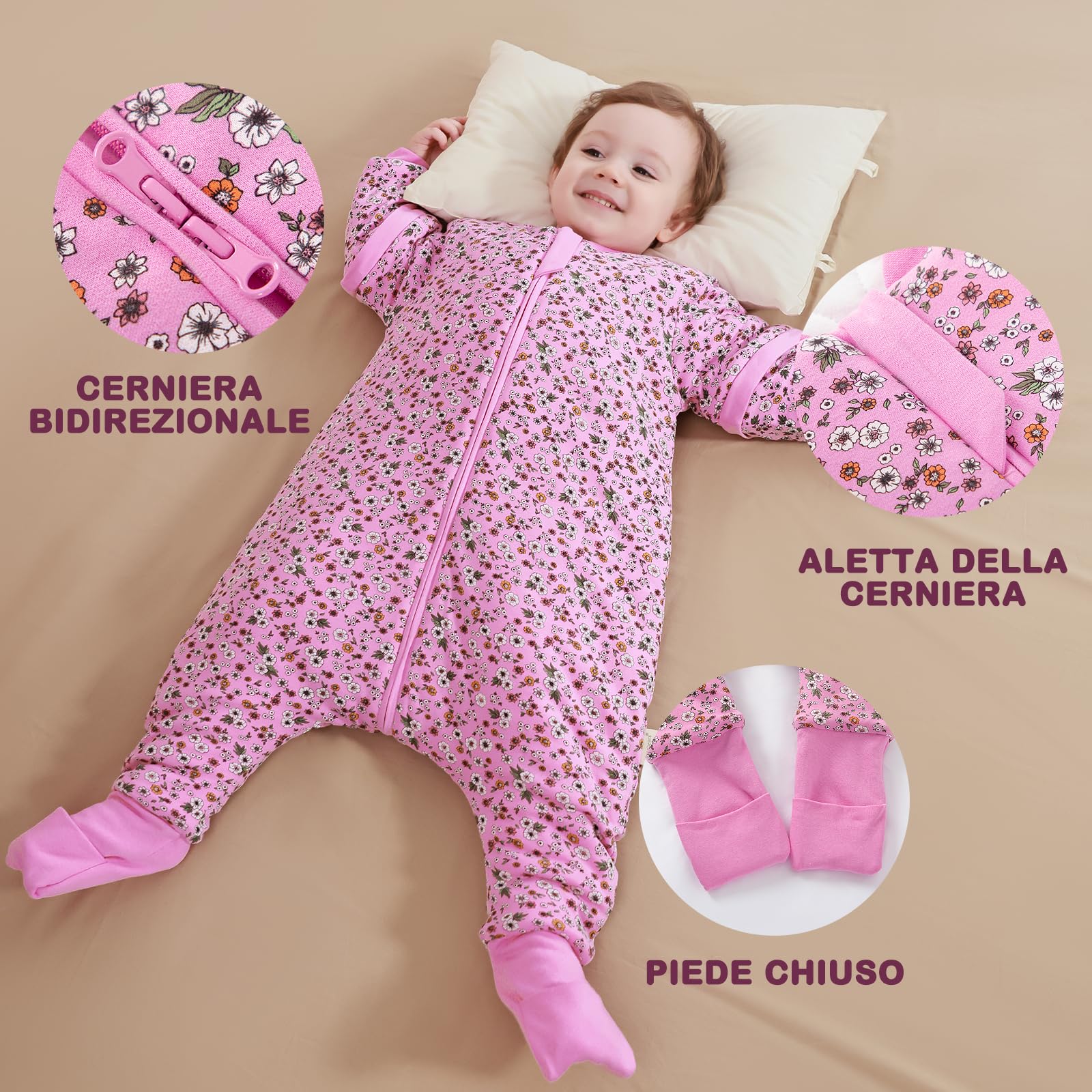 Mosebears Sacco nanna per bambino con gambe Sacco nanna per bambini foderato in caldo invernale con maniche staccabili, pigiama unisex per bambina