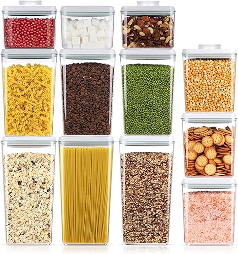 Melovom Juego de 12 recipientes herméticos para almacenamiento de alimentos con tapas para organización de despensa de cocina, contenedor de