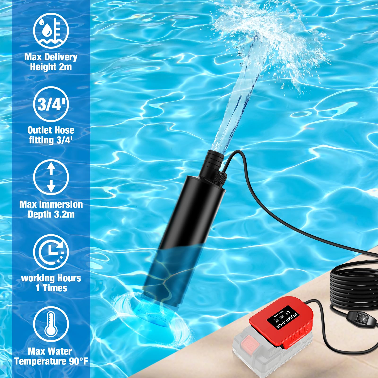 Pompa sommersa per Parkside a batteria da 20 V, pompa per acqua sporca, pompa di aspirazione, pompa di aspirazione, pompa per piscina, cantina, piscina, giardino, mini pompa sommergibile (senza