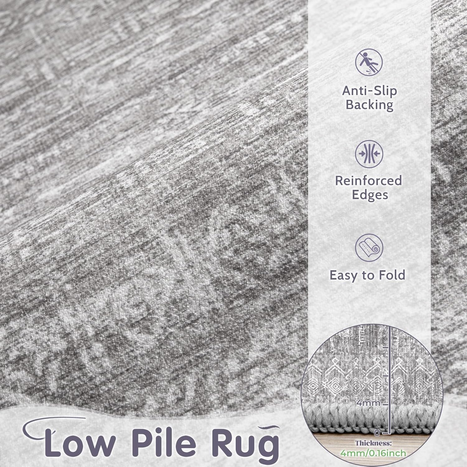Washable Rug 6x9 Area Rugs: Modern Geometric Rugs for Living Room Non Slip Soft Low Pile Moroccan Indoor Carpet for Bedroom Nursery Dining Room Home Office (Grey, 6'x9')