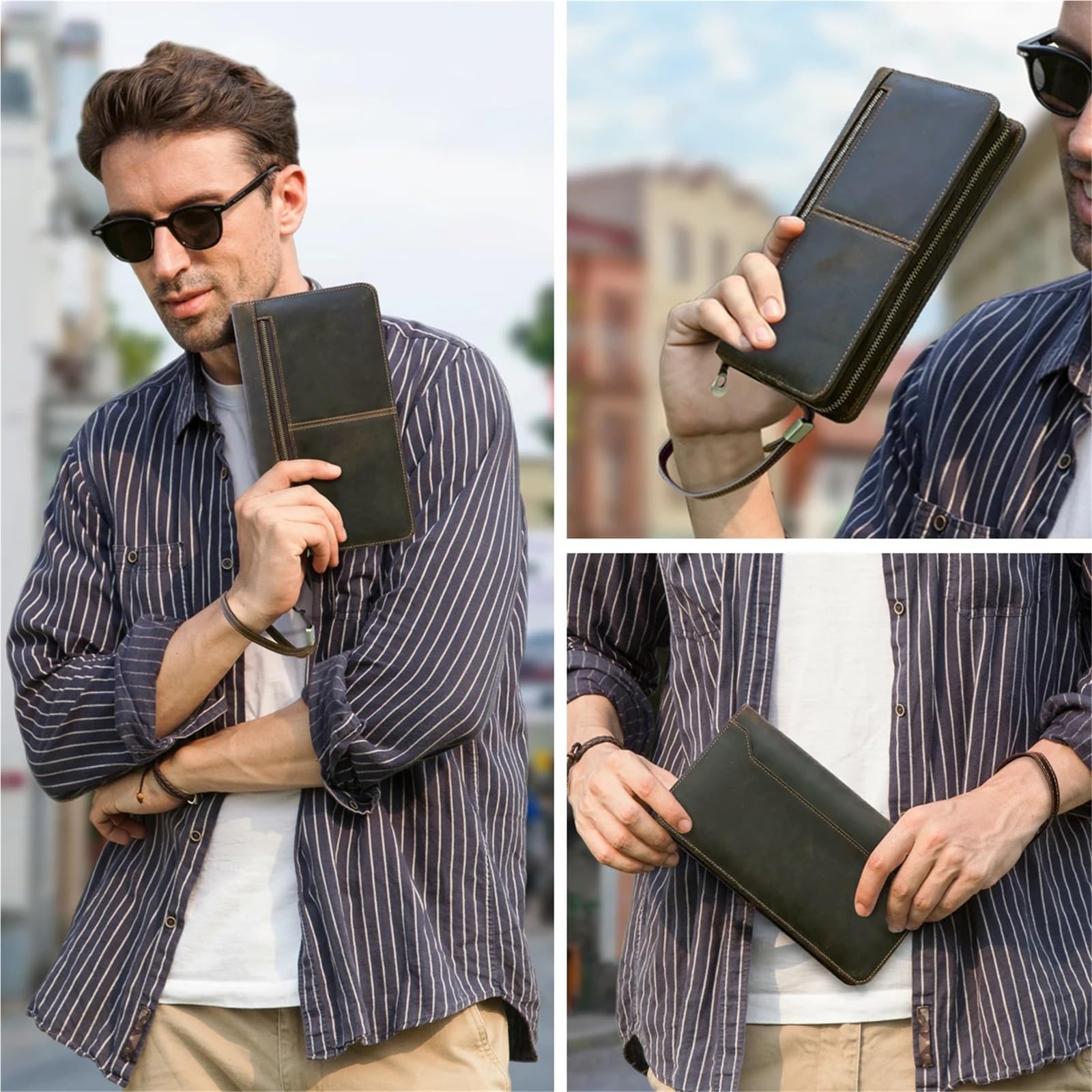 Reisepass Organizer Echtes Leder Familie Pass Kupplung Brieftaschen Vintage Männer Reisetaschen Abdeckung Karte Halter Telefon Tasche(Coffee)