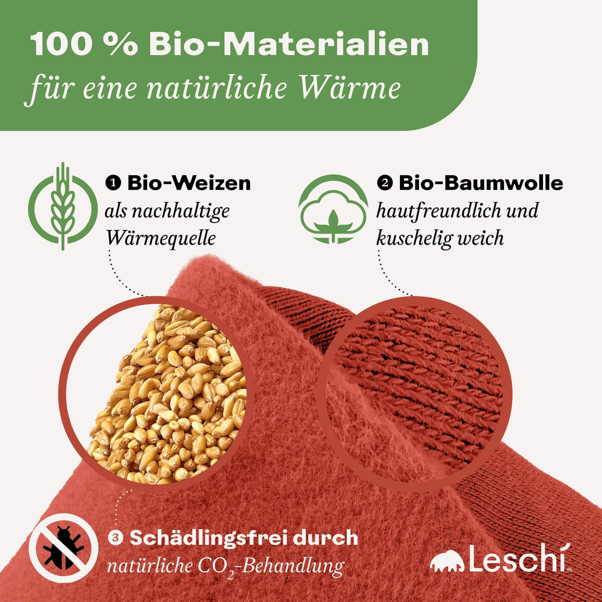 LESCHI Körnerkissen für Mikrowelle - anschmiegsames Wärmekissen aus 100% natürlicher Bio Baumwolle & Bio Weizen - ideal gegen Verspannungen an Nacken, Schultern und Hals - Fuchs, Rot