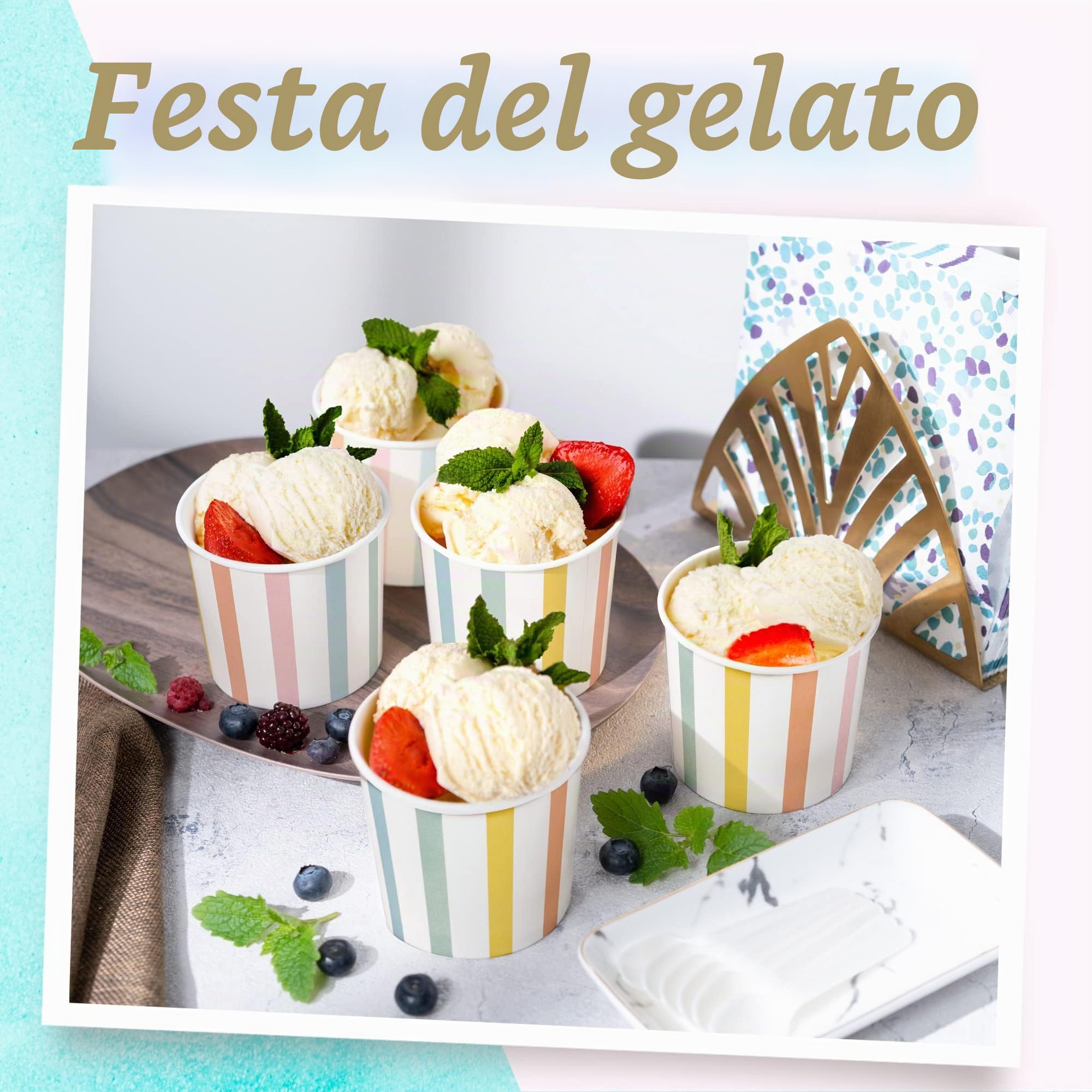 MATICAN Bicchieri di carta per gelato, 50 ciotole da dessert usa e getta da 325 ml, per cibi caldi o freddi, forniture per feste da 325 ml, tazze per gelato, yogurt congelato, zuppe, strisce pastello
