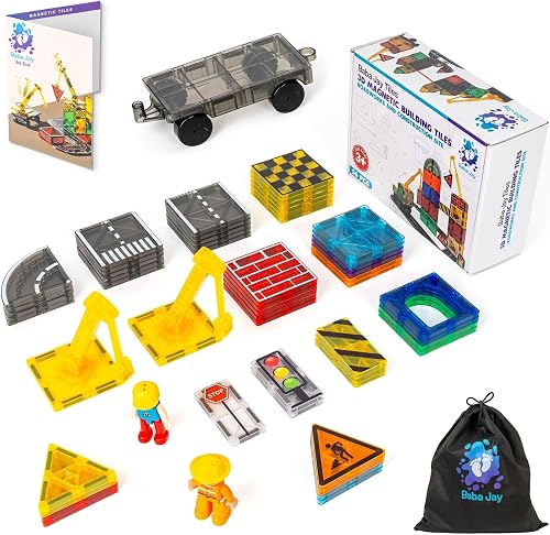 Baba Jay Magnetic Diamond Tiles Construction/Roadworks Set 56-Pieces