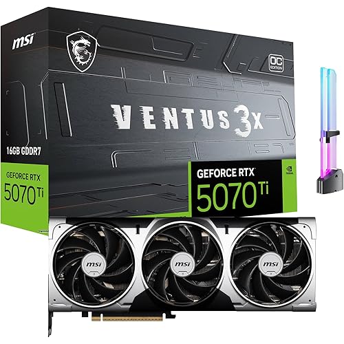 msi GeForce RTX 5070 Ti Ventus 3X OC Graphics Card, 16GB GDDR7, 1406 AI Tops, DLSS 4, AI Content Creation, LLM Inference, PCIe 5.0, 256-bit, 28 Gbps, DP 2.1b x3, HDMI 2.1b, with GPU Holder