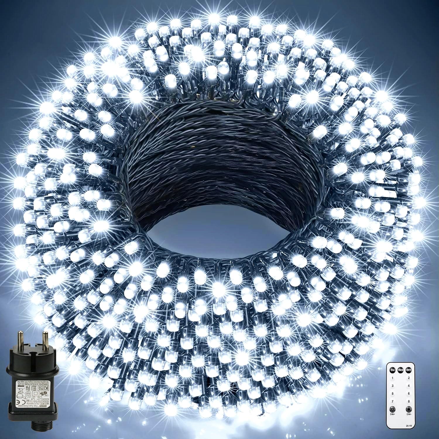 GYLEFY 100M Luci di Natale Esterno per Decorazioni Natalizie, Bianco Freddo | Luci Natale con Telecomando, 800 LED Impermeabile, 8 Modalità Illuminazione, Timer, Decorazione per Albero Natale, Giardino