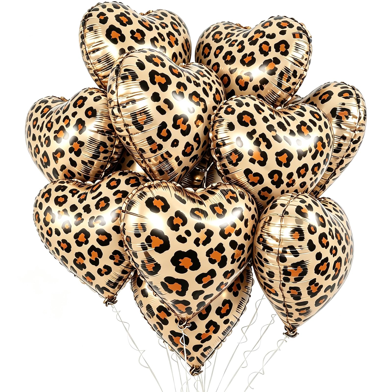 12Pcs Leopard Heart Foil Balloon 18 Inch Cheetah Print Heart Shaped Balloon
