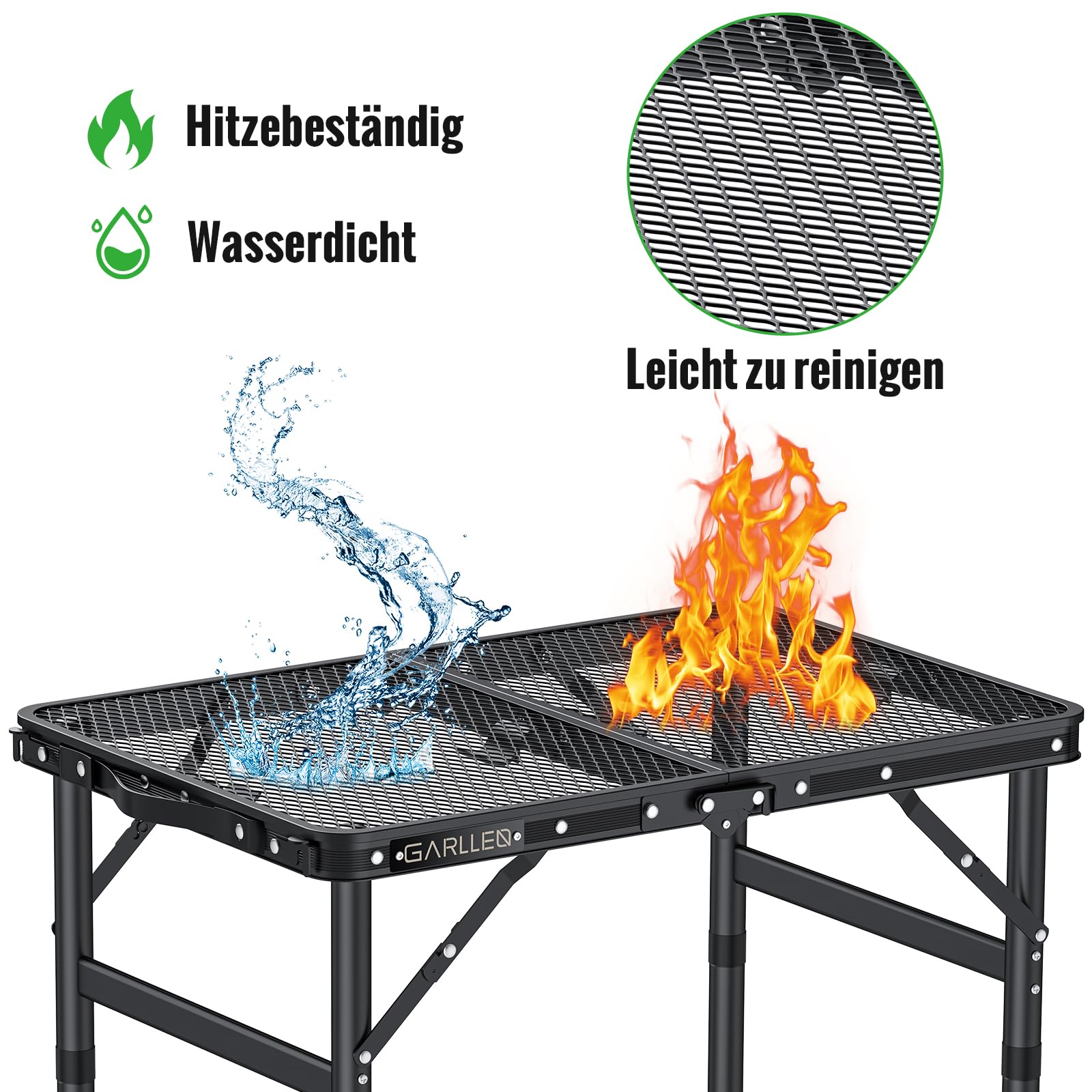 GARLLEN Grilltisch klappbar, 58x40cm & 3 Höhenverstellbar(26/48/70cm), Leicht und Tragbar, Klapptisch Campingtisch Beistelltisch Gartentisch Picknicktisch Kleiner Grill Tisch für Camping(2-Fach)