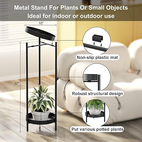 Miniatura 2 de Fashionoda Soporte de metal para plantas de flores de 2 niveles, con 2 pantallas extraíbles para interiores o exteriores, exhibición de macetas