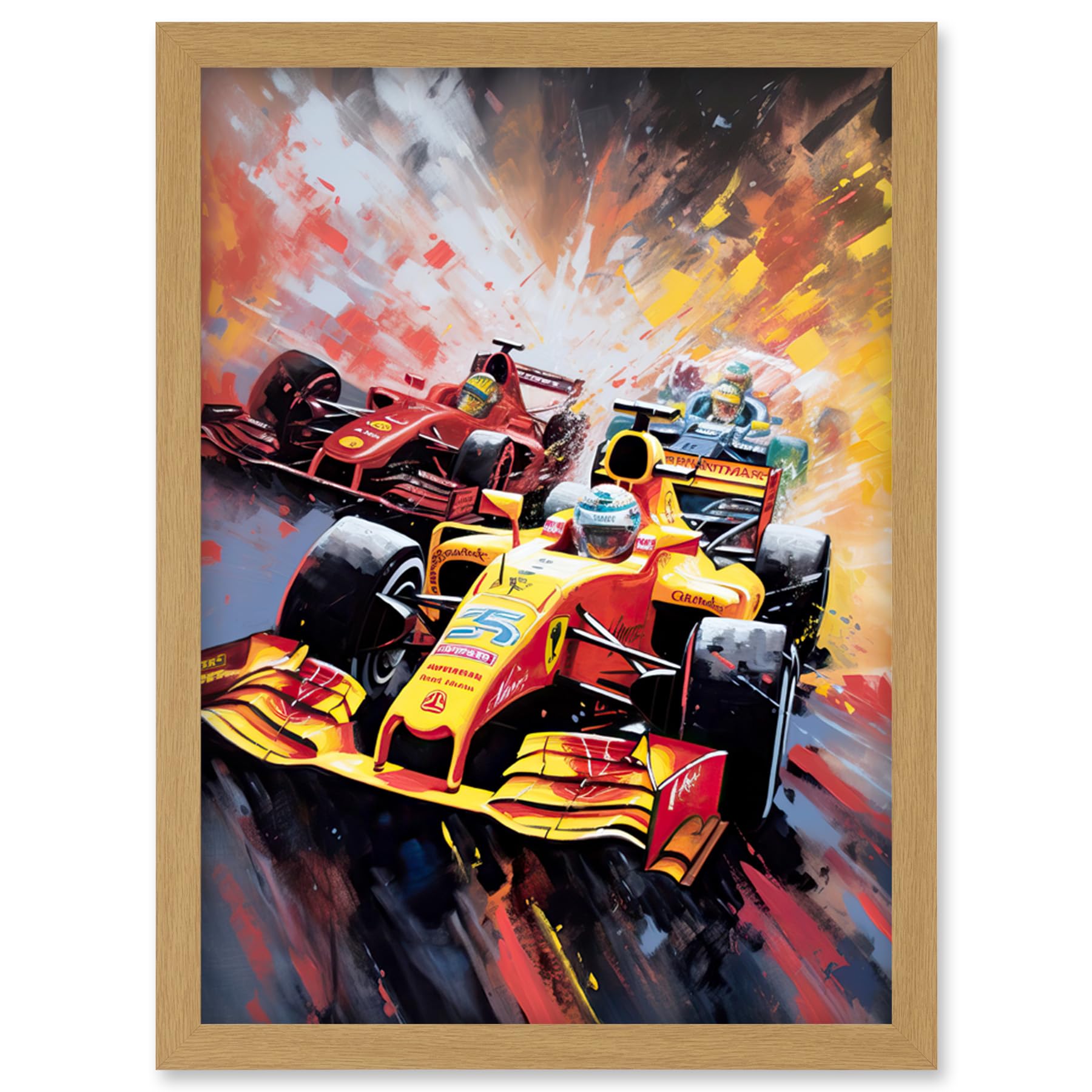 Artery8 Grand Prix Championship Cars Racing on Track Artwork Framed Wall Art Print A4