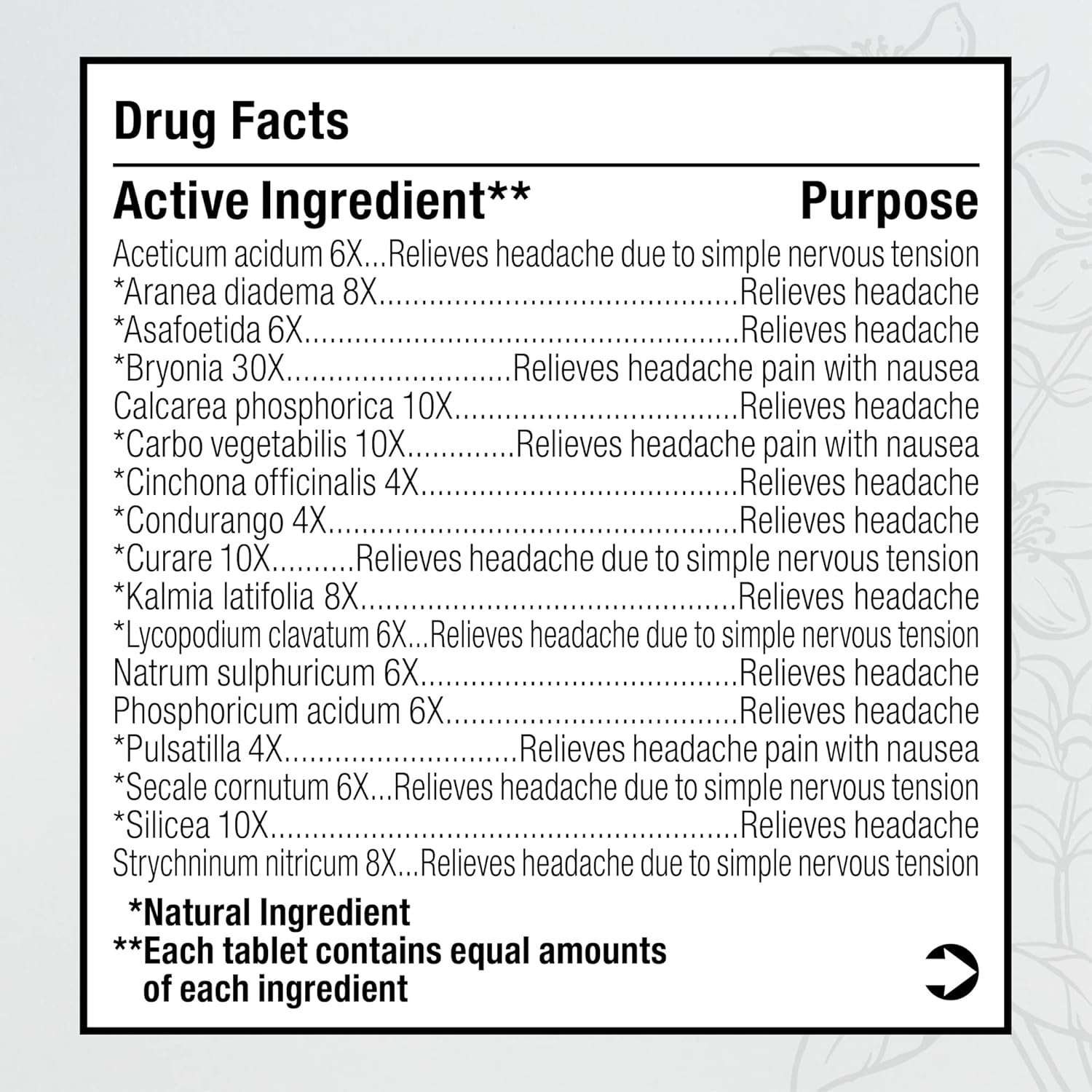 BHI Migraine Natural Headache & Migraine Relief 17 Powerful Multi-Symptom Homeopathic Active Ingredients - Non-Drowsy Remedy Helps Relieve Pain, Tension & Throbbing in Head, Eyes & Neck - 100 Tablets : Health & Household