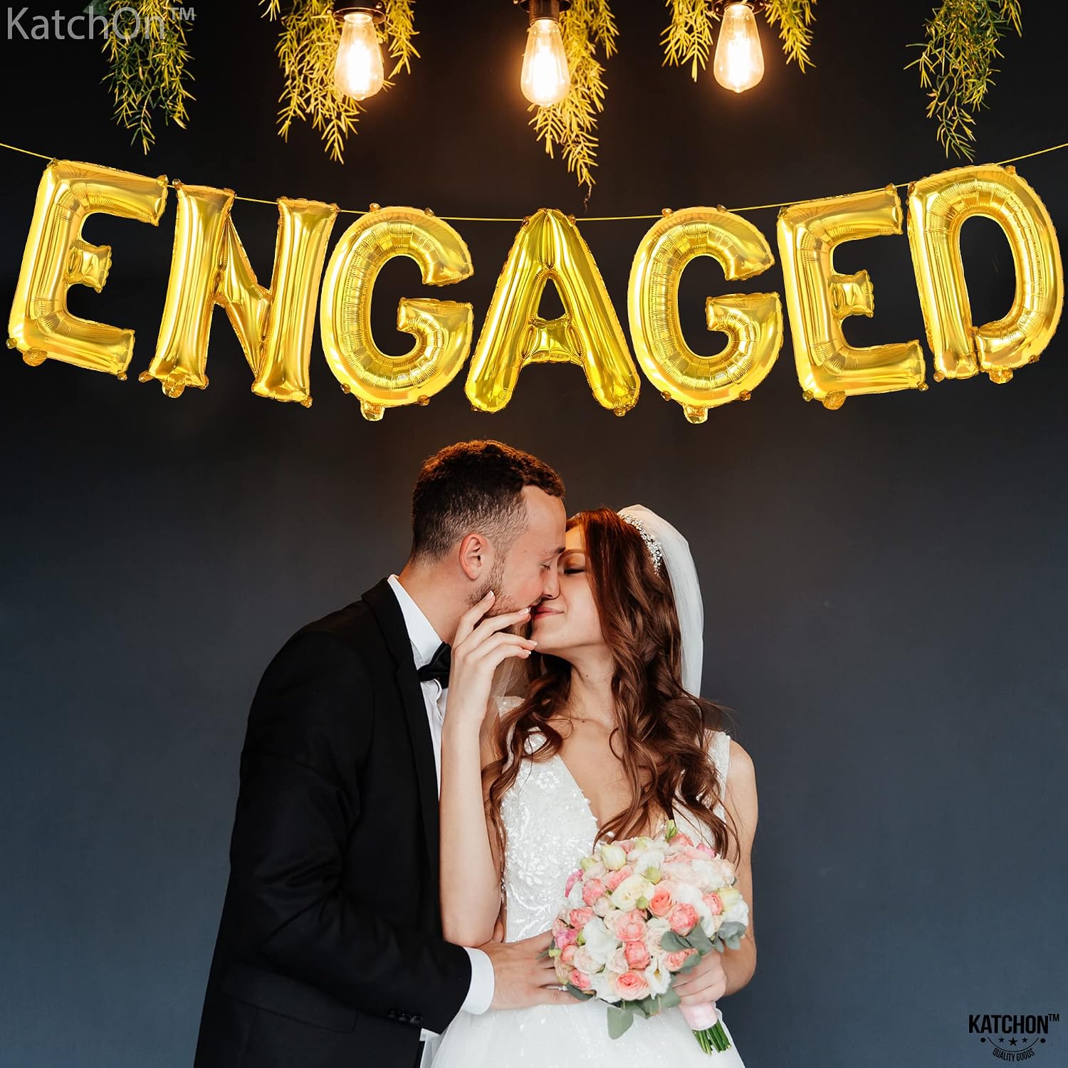 KatchOn, Gold Letter Engaged Balloon with Huge Diamond Ring Balloon - Pack of 2 | Gold Engagement Balloons for Engagement Party Decorations | Diamond Balloons for Wedding, Bridal Shower, Engaged Decor