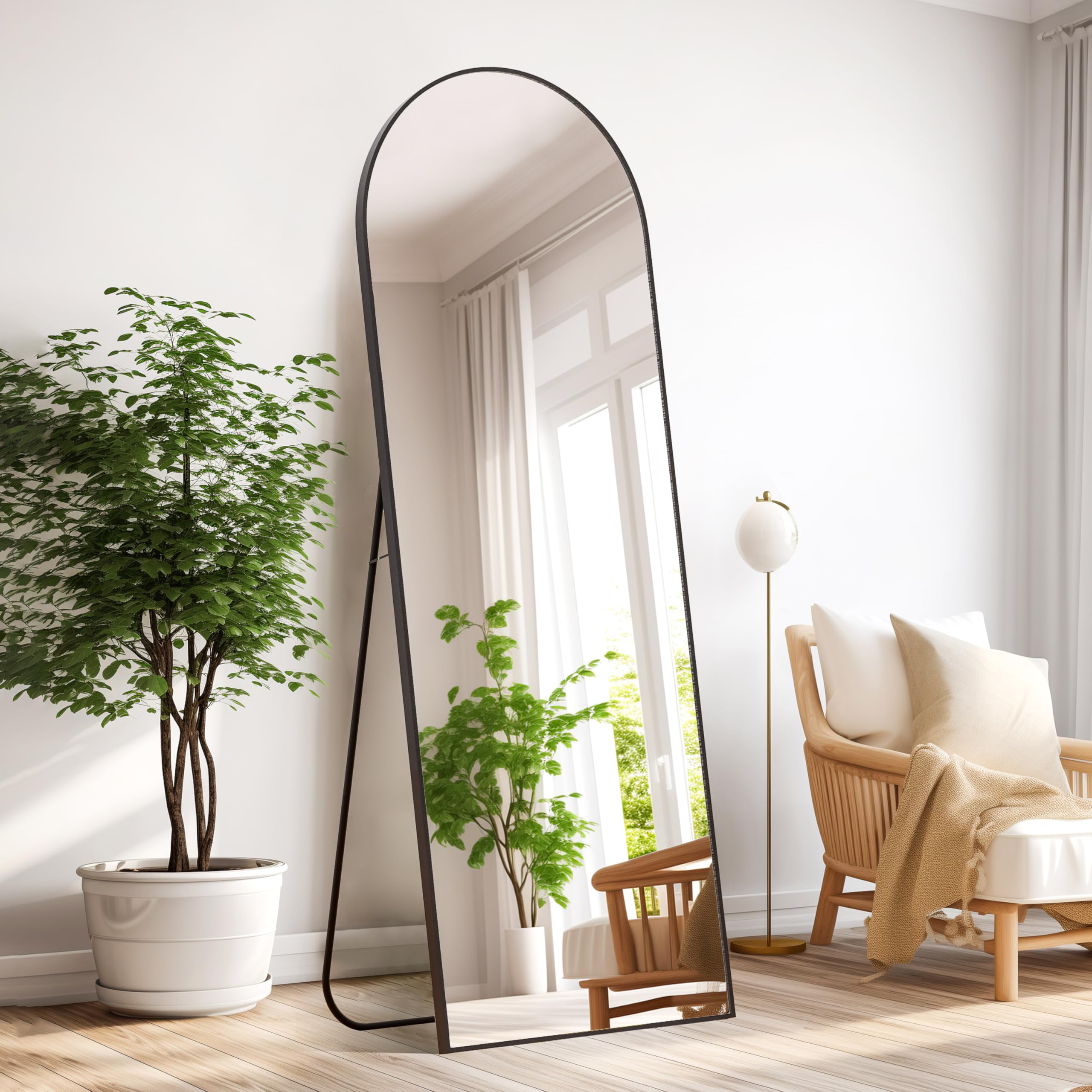 Arched Full Length Mirror, 64"×21" Floor Mirror with Stand, Large Full Length Mirrors for Home Wall Decor, Arched Mirrors for Bedroom Cloakroom Decor - Black