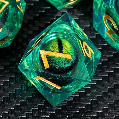 Miniatura 7 de KERWELLSI Beholder's Dados de ojo de dragón, 7 piezas de dados DND de núcleo líquido D&D, dados de resina de borde afilado Dungeons and Dragons con