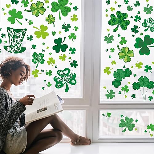 Miniatura 10 de WALPLUS Decoraciones de primavera para ventana, decoración de primavera, para ventana de verano, de doble cara, reutilizable, despegar y pegar,