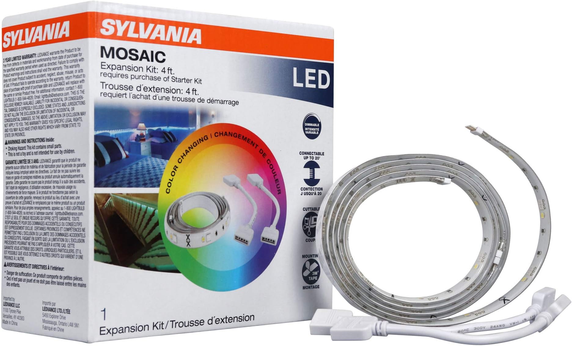 Sylvania LED Mosaic Flexible Light Expansion Kit for Starter Kit with Remote Control, Full Color, 2 2ft RGBW Strips (65483)