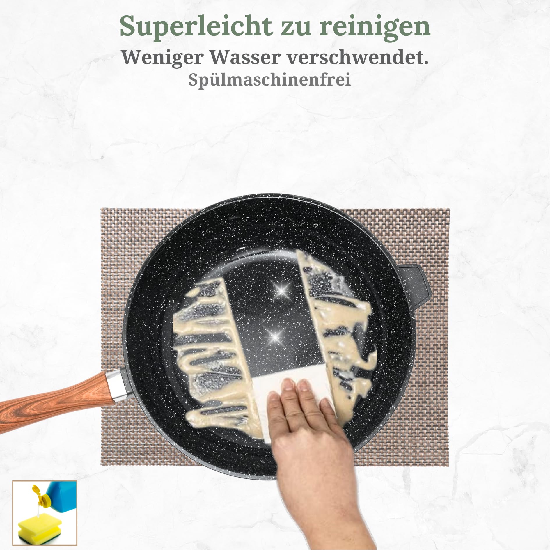 GOLDMANN Głęboka patelnia aluminiowa 24 cm z powłoką nieprzywierającą ceramiczno-marmurkową, kompatybilna z indukcją, bez PFOA