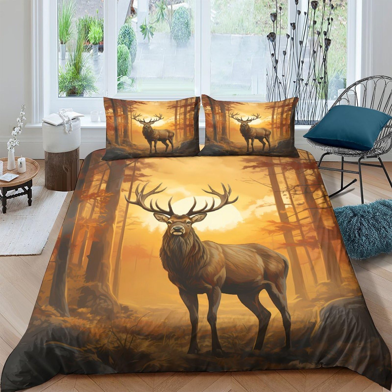 Ctjqhvkz Style-3 3D Printed Forest Deer Fitted Sheet Microfiber Soft Brown Sunset Stag Bed Cover For Bedroom Dorm Mattress Decor Single（135X200cm）