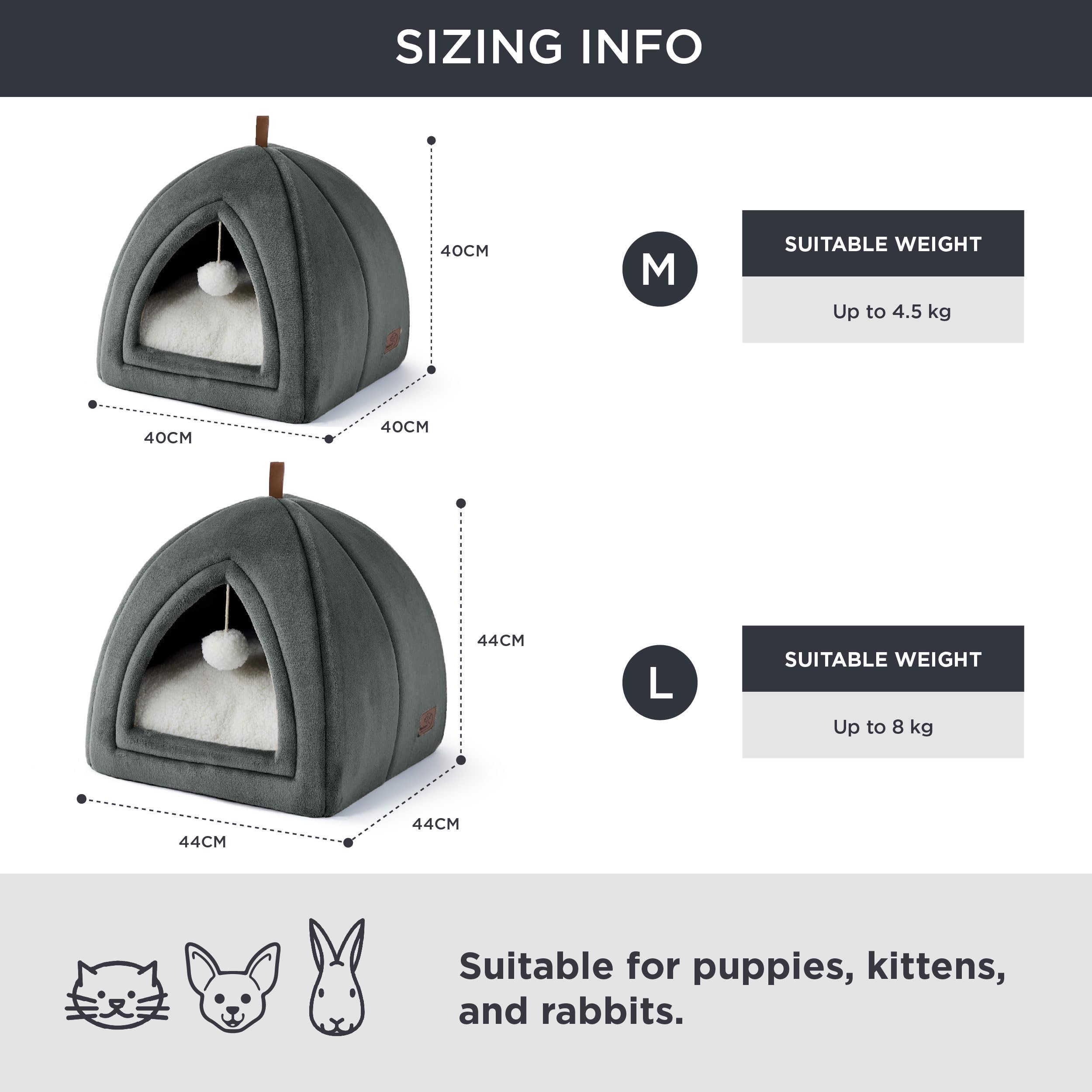Bedsure Niche Chat Gris Foncé - Panier Chat Pliable avec Coussin Lavable, Tente Chaton Adaptée aux Petits et Moyens Animaux Domestiques, Maison Douce et Chaude pour Intérieur, 40x40x40cm