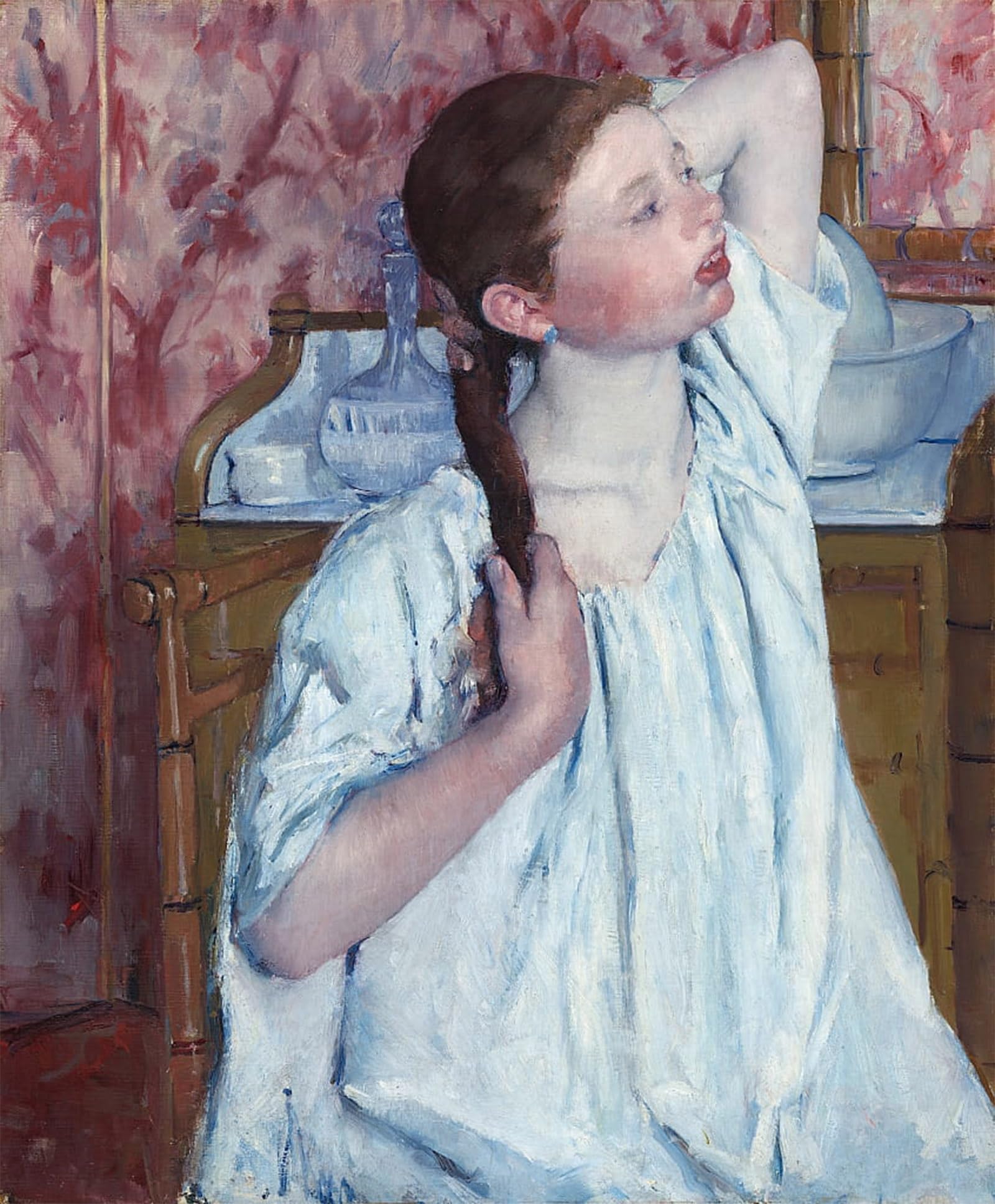 ARTXLXXBN Famous Art Print Poster Vintage Wall Art Girl Arranging Her Hair by Mary Cassatt Canvas Art Poster for Home Decor 60x90cm