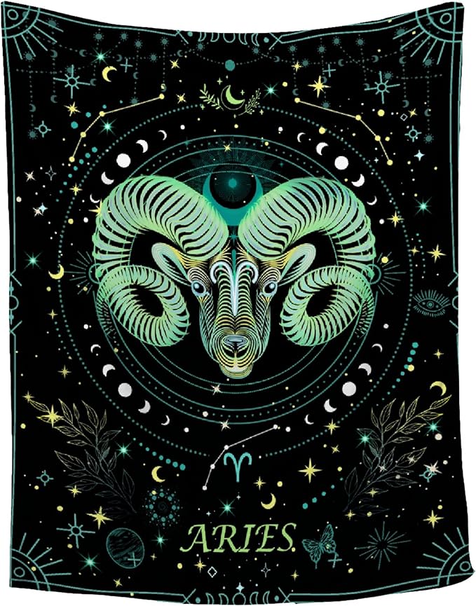 Aries Constellation Blanket - Zodiac Sign Throw Blanket for Women Men - Astrology Flannel Throw Blanket Astrology Decor - Aries Zodiac Birthday Gifts,40