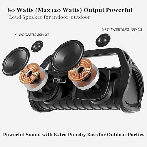 Miniatura 7 de Altavoz portátil Bluetooth Boombox, máximo 120 W impermeable inalámbrico al aire libre, graves intensos, tiempo de reproducción 24 horas,