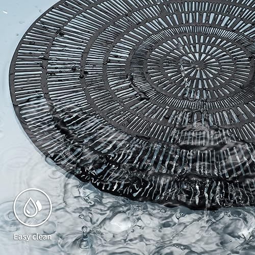 Miniatura 4 de FunWheat Juego de 6 manteles individuales de vinilo, redondos, metálicos, resistentes al calor, 15 pulgadas, decorativos (círculo negro)