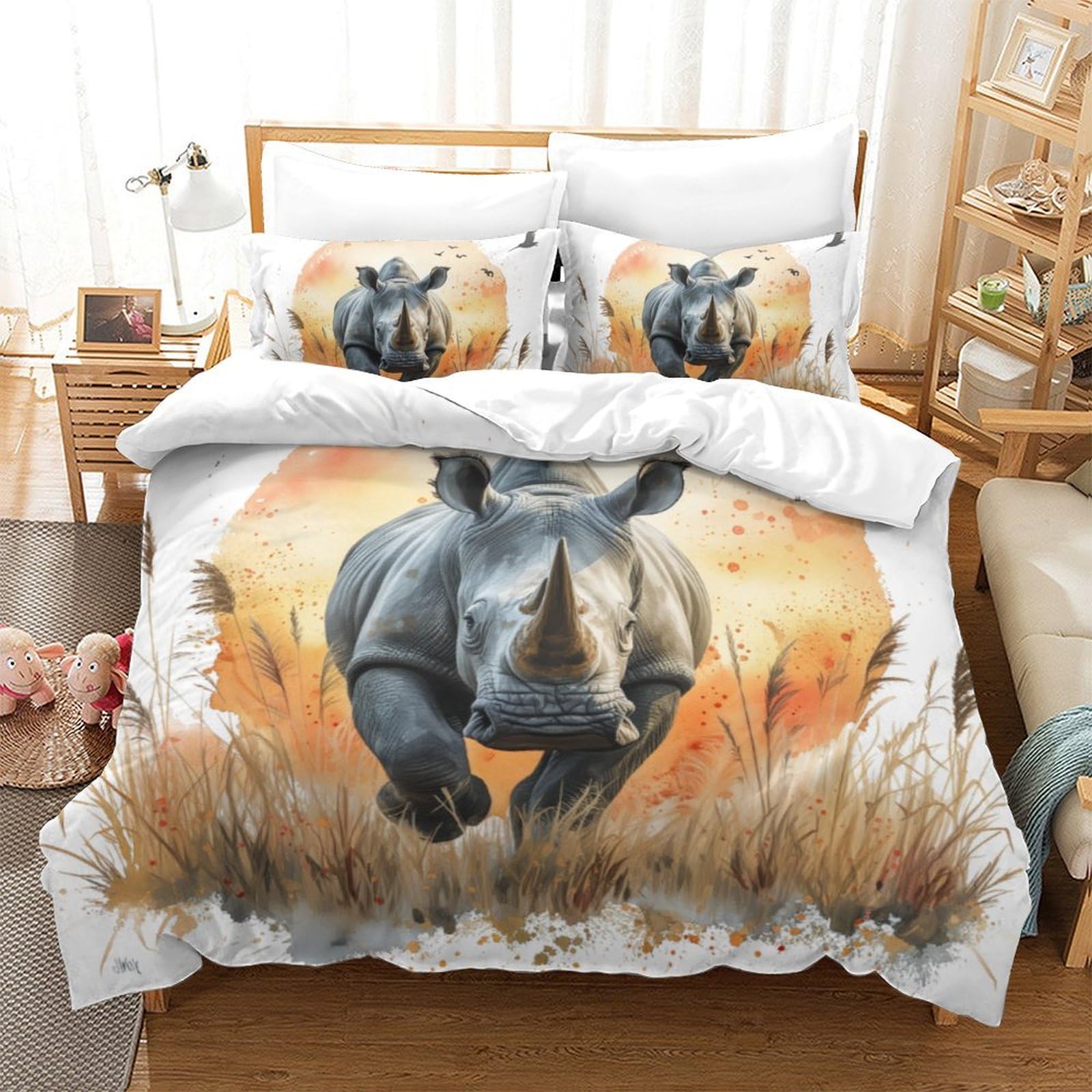 Housse de couette lit King rhinocéros décorative pour relooker la chambre