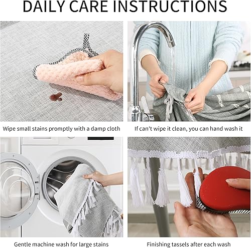 Miniatura 7 de HOMBYS Mantel ovalado bordado sólido con borlas para mesa ovalada, mantel de encaje a prueba de polvo para cocina y comedor, decoración de mesa