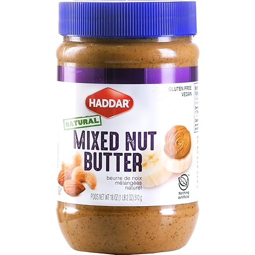 Haddar 100 Pure Mixed Nut Butter, Cashew & Almond, 18oz (1 Pack) All Natural