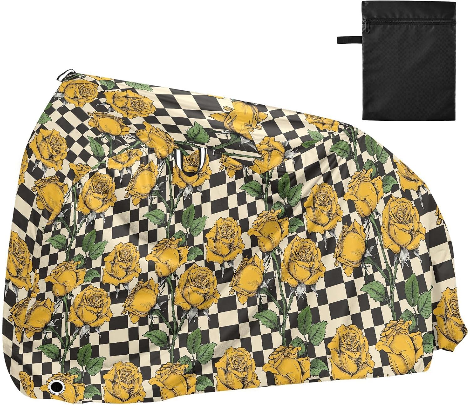 ALAZA Yellow Rose Flower Vintage Bike Cover Waterproof Outdoor Ebike Bicycle Covers Tarp Protection for 1/2 Bikes, Sun UV Dust Wind Proof