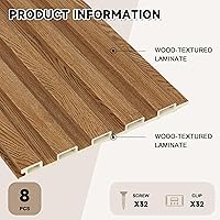 Vista 3 de WPC - Paneles de pared con listones, paquete de 8 paneles de pared 3D WPC de madera, paneles acústicos para decoración de pared interior, sala