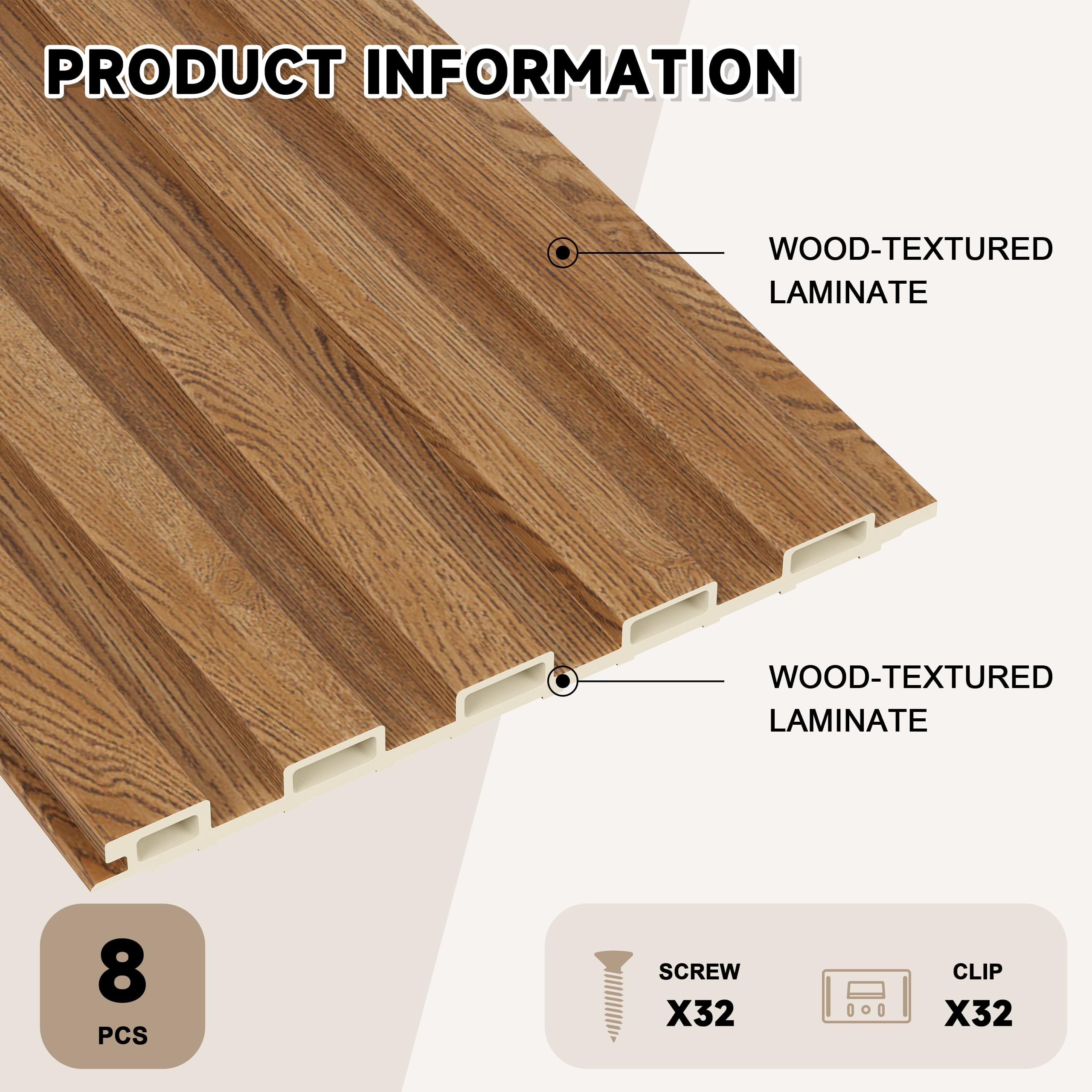 Slat Wall Paneling,8-Pack 3D WPC Wood Wall Panels,Acoustic Wall Panels for Interior Wall Decor,Living Room,Bedroom,Golden Oak,95 x 6 in