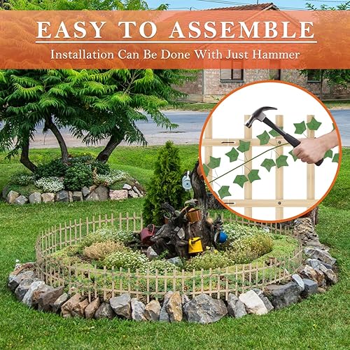 Miniatura 2 de Valla decorativa para jardín, paquete de 10 unidades, 13.5 pies de largo x 17.7 pulgadas de alto, valla decorativa de jardín de bambú para patio al