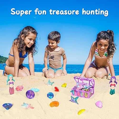 Miniatura 3 de VGOFUN Juguetes de piscina de buceo para niños de 3 a 12 años, 31 piezas de juguetes de sirena para piscina, juguetes de gemas de buceo con cofre